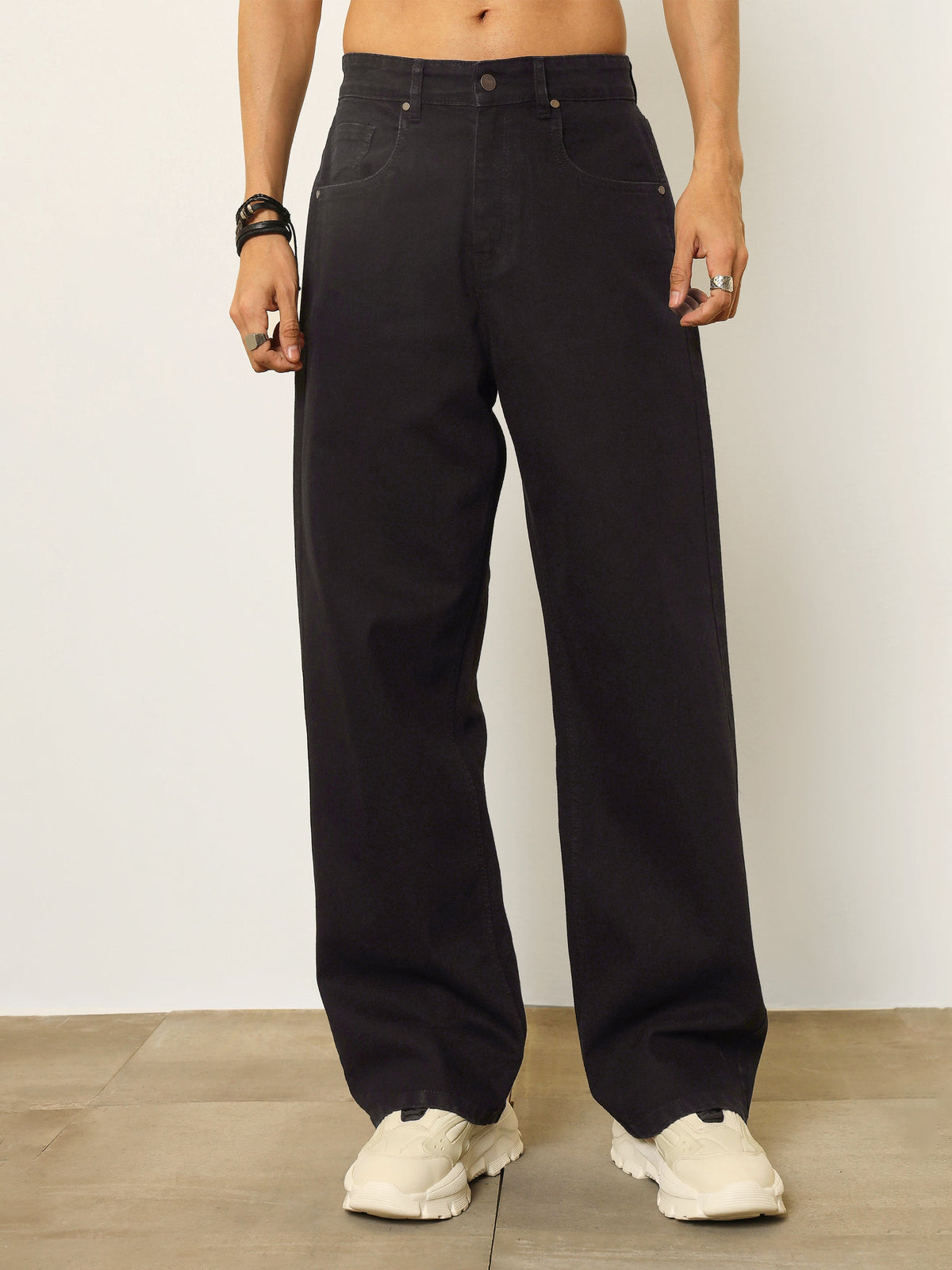 Black Basic Relax Fit Jeans-MASCLN SASSAFRAS