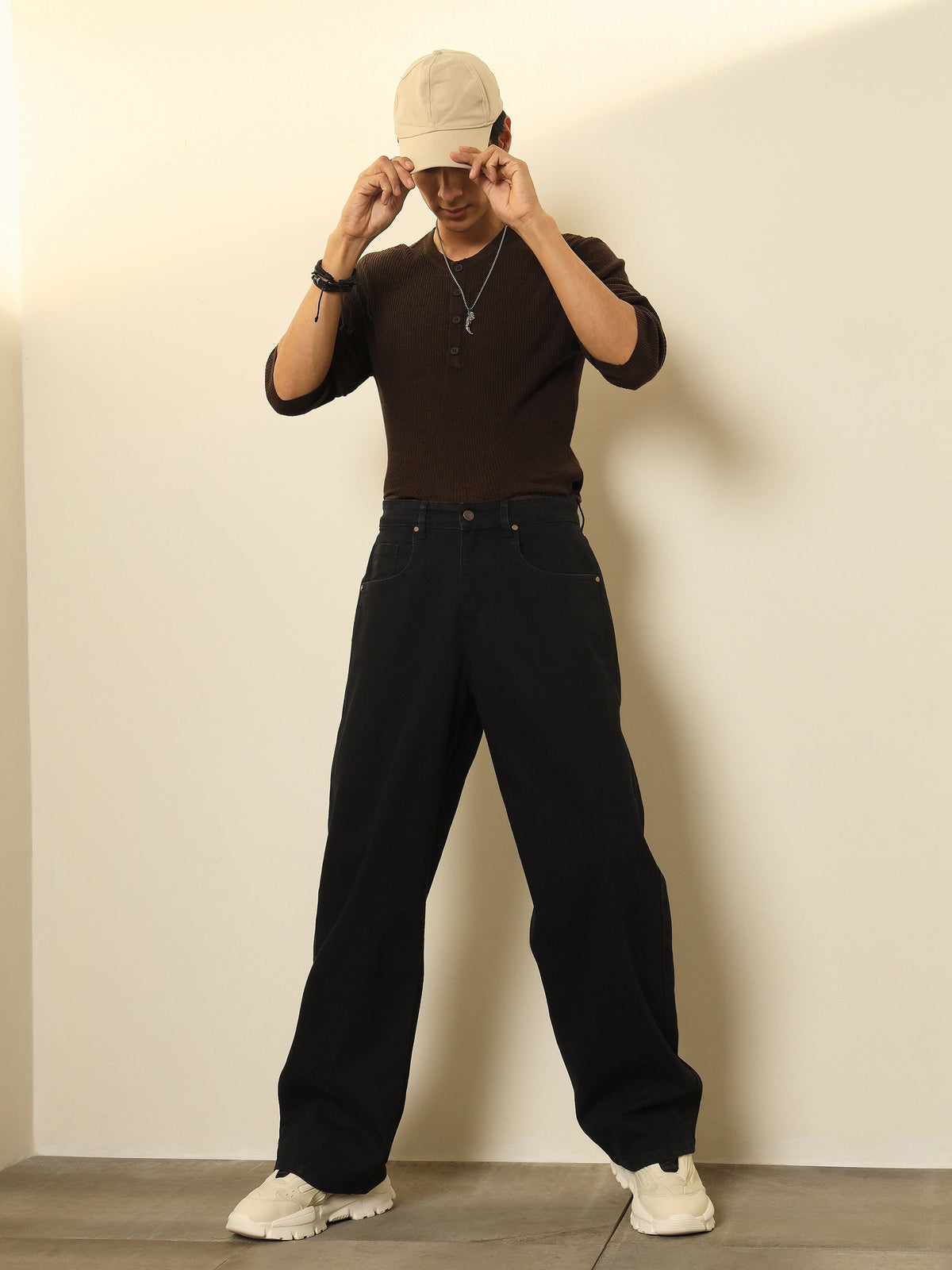 Black Basic Relax Fit Jeans-MASCLN SASSAFRAS