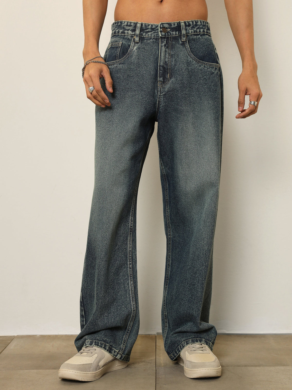 Blue Blast Wash Basic Relax Fit Jeans-MASCLN SASSAFRAS