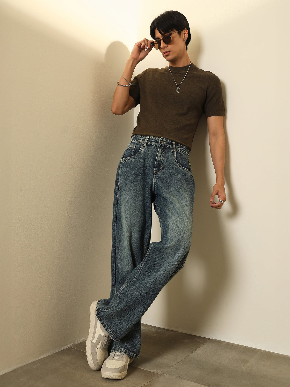 Blue Blast Wash Basic Relax Fit Jeans-MASCLN SASSAFRAS