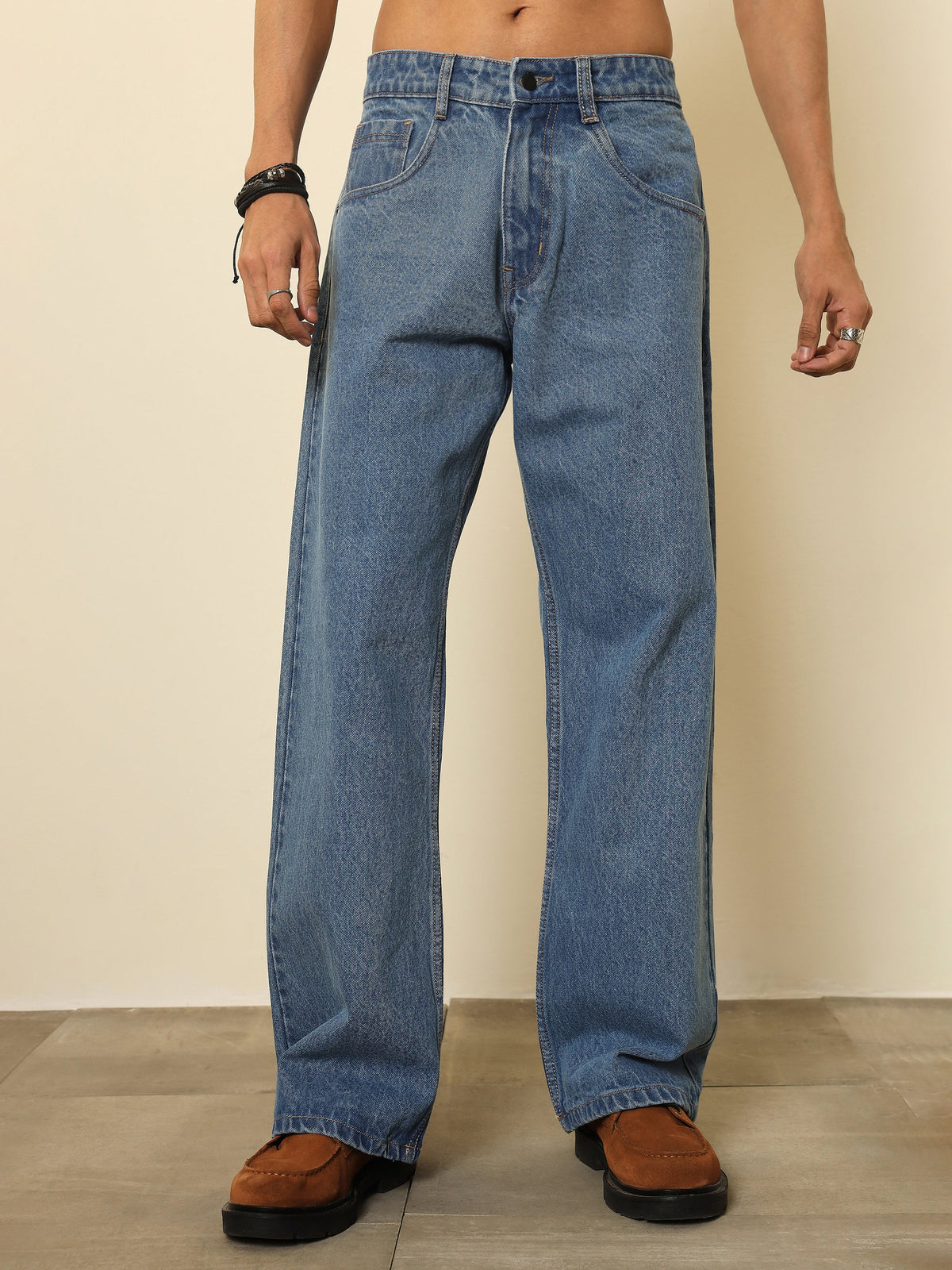 Ice Blue Relax Fit Jeans-MASCLN SASSAFRAS
