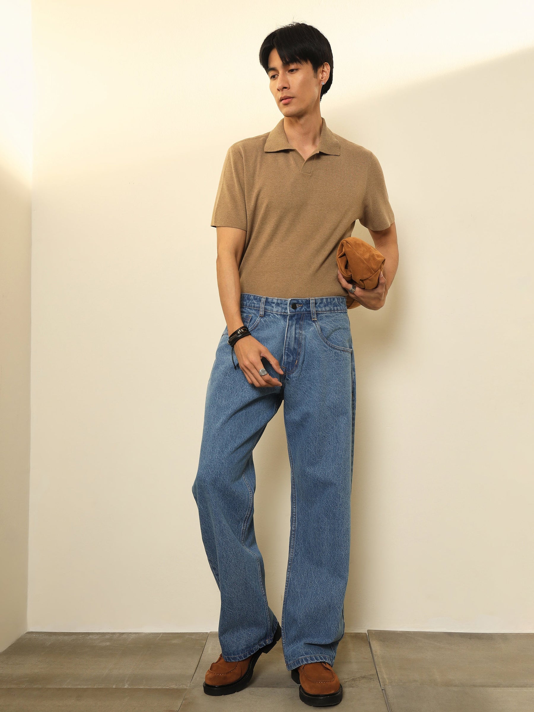 Ice Blue Relax Fit Jeans-MASCLN SASSAFRAS