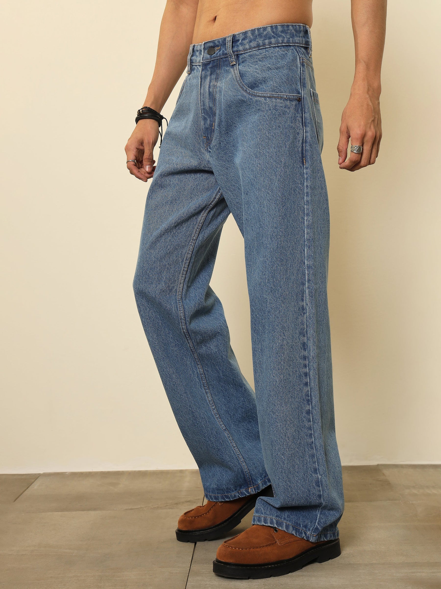 Ice Blue Relax Fit Jeans-MASCLN SASSAFRAS