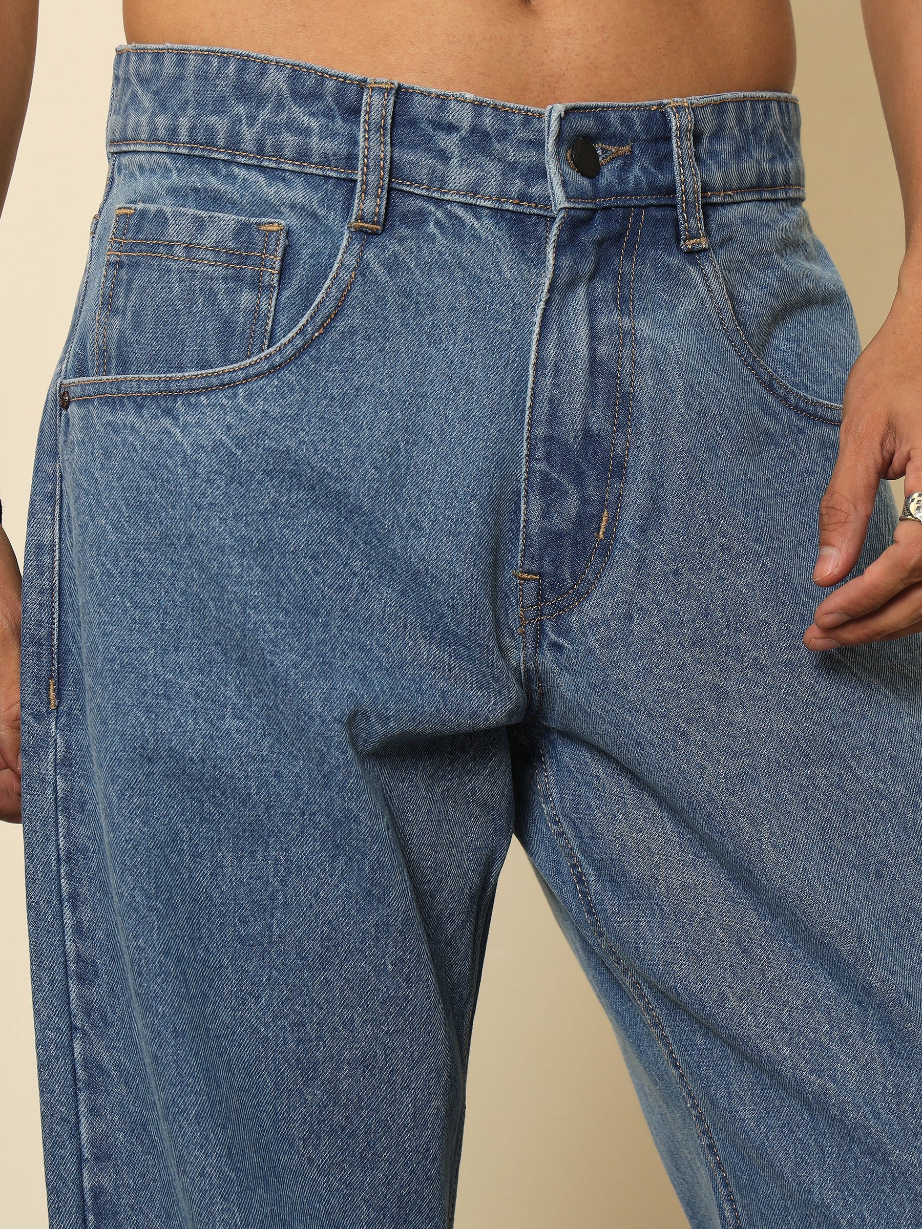 Ice Blue Relax Fit Jeans-MASCLN SASSAFRAS