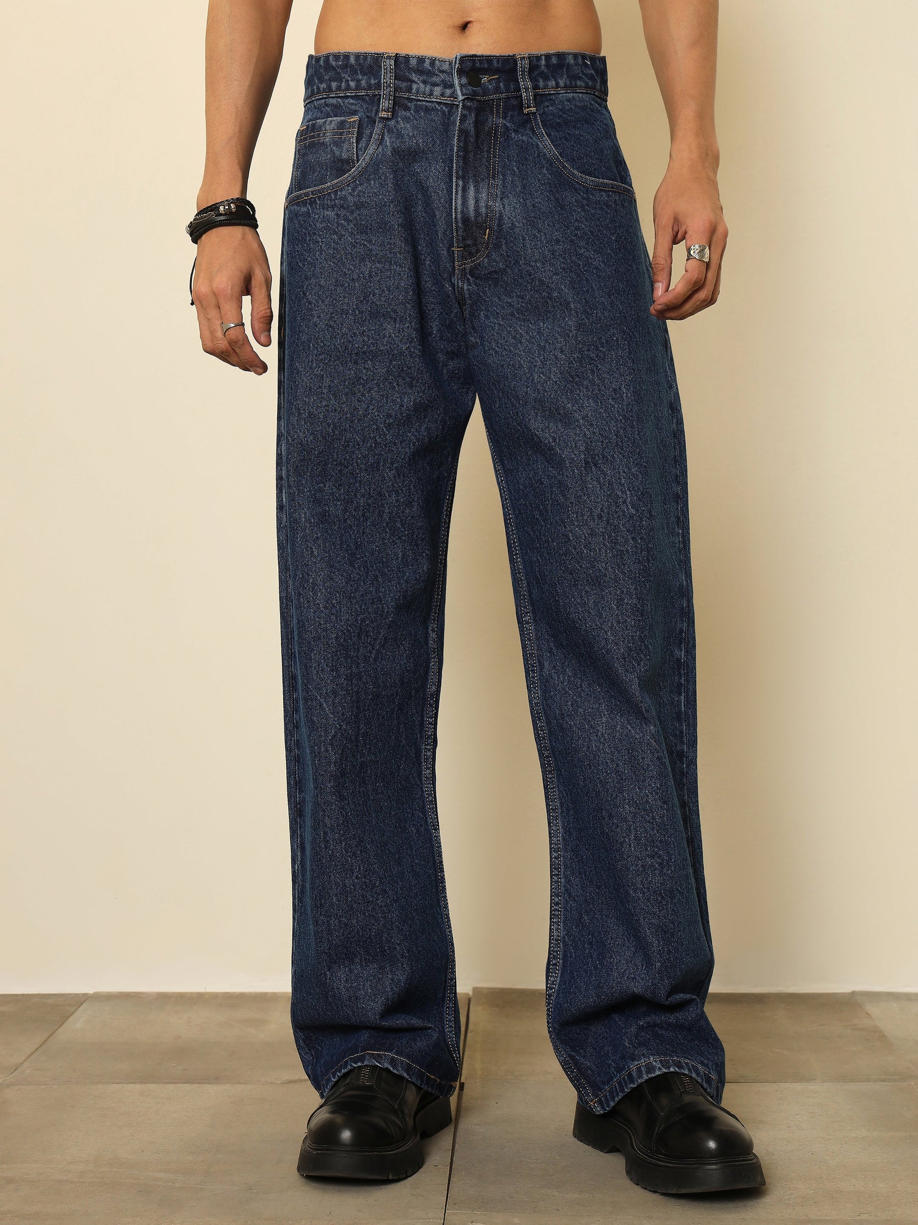 Blue Relax Fit Jeans-MASCLN SASSAFRAS