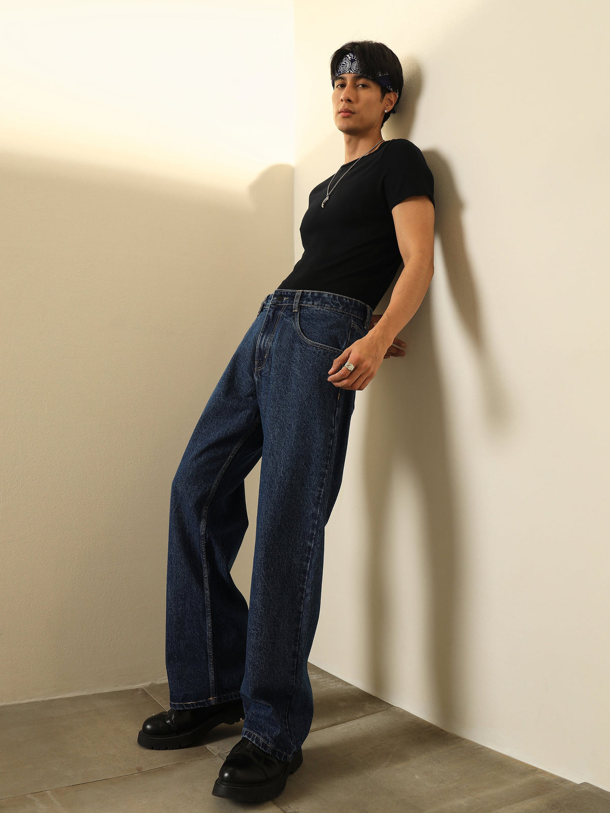 Blue Relax Fit Jeans-MASCLN SASSAFRAS