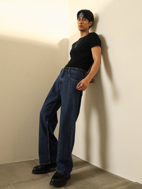 Blue Relax Fit Jeans-MASCLN SASSAFRAS