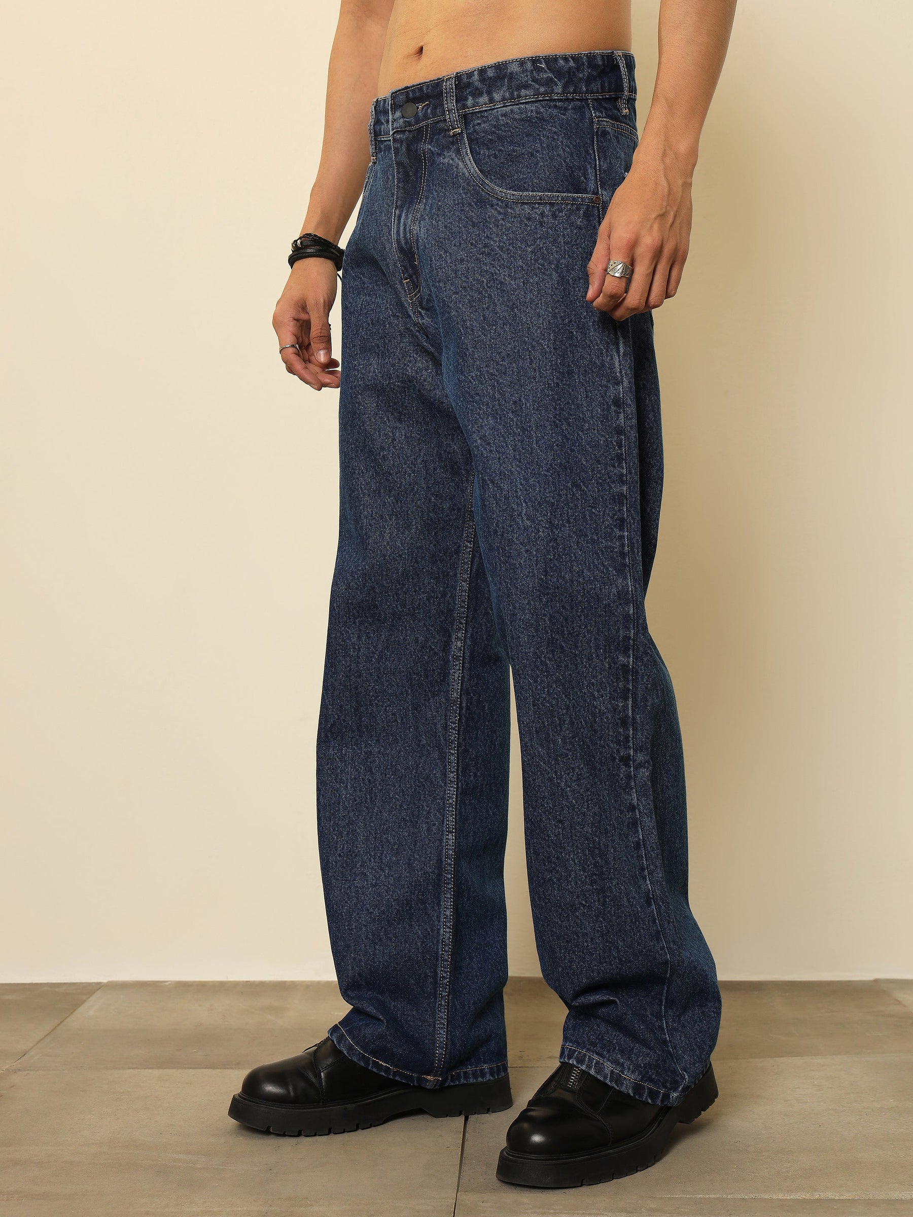 Blue Relax Fit Jeans-MASCLN SASSAFRAS