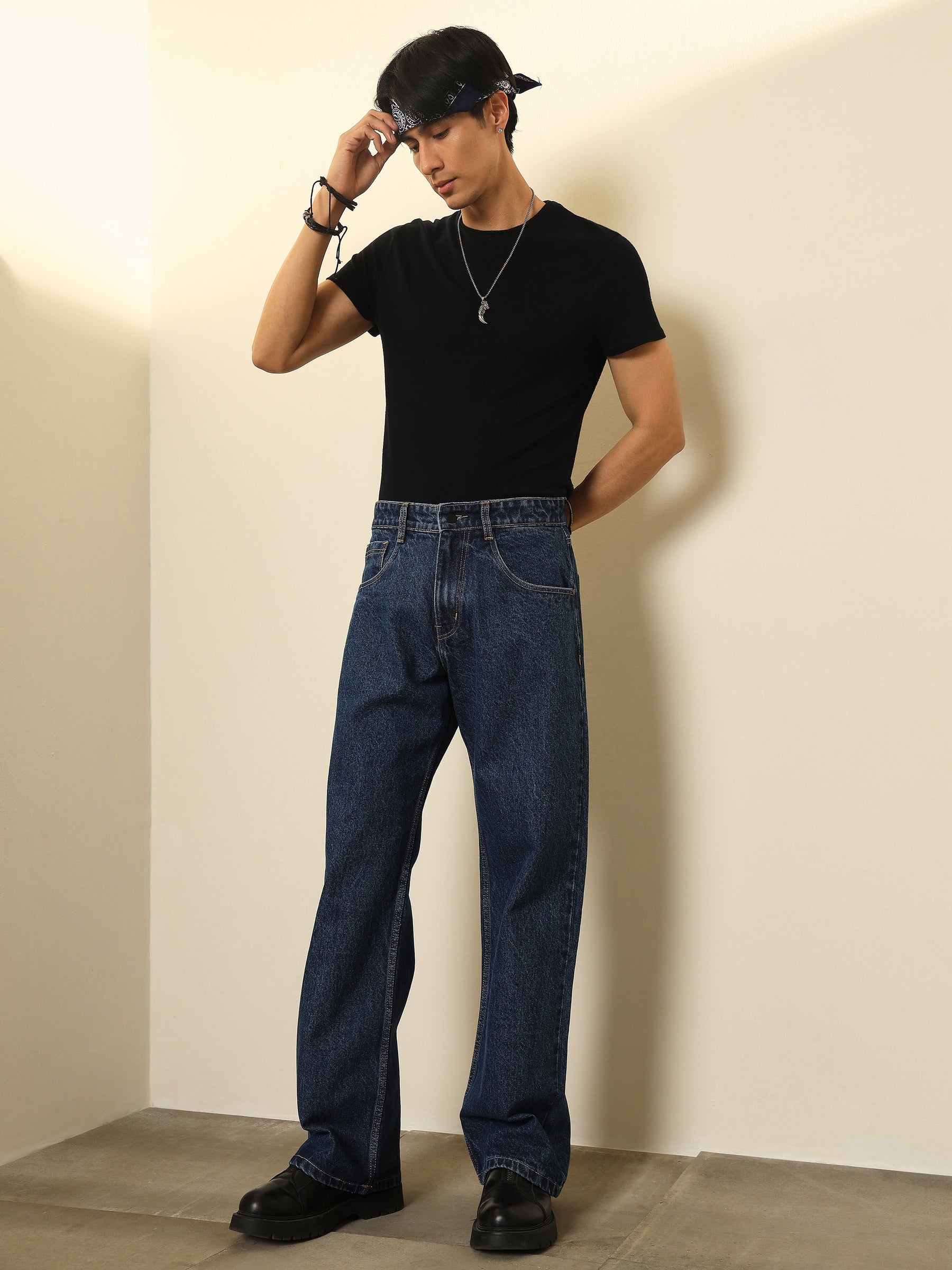 Blue Relax Fit Jeans-MASCLN SASSAFRAS