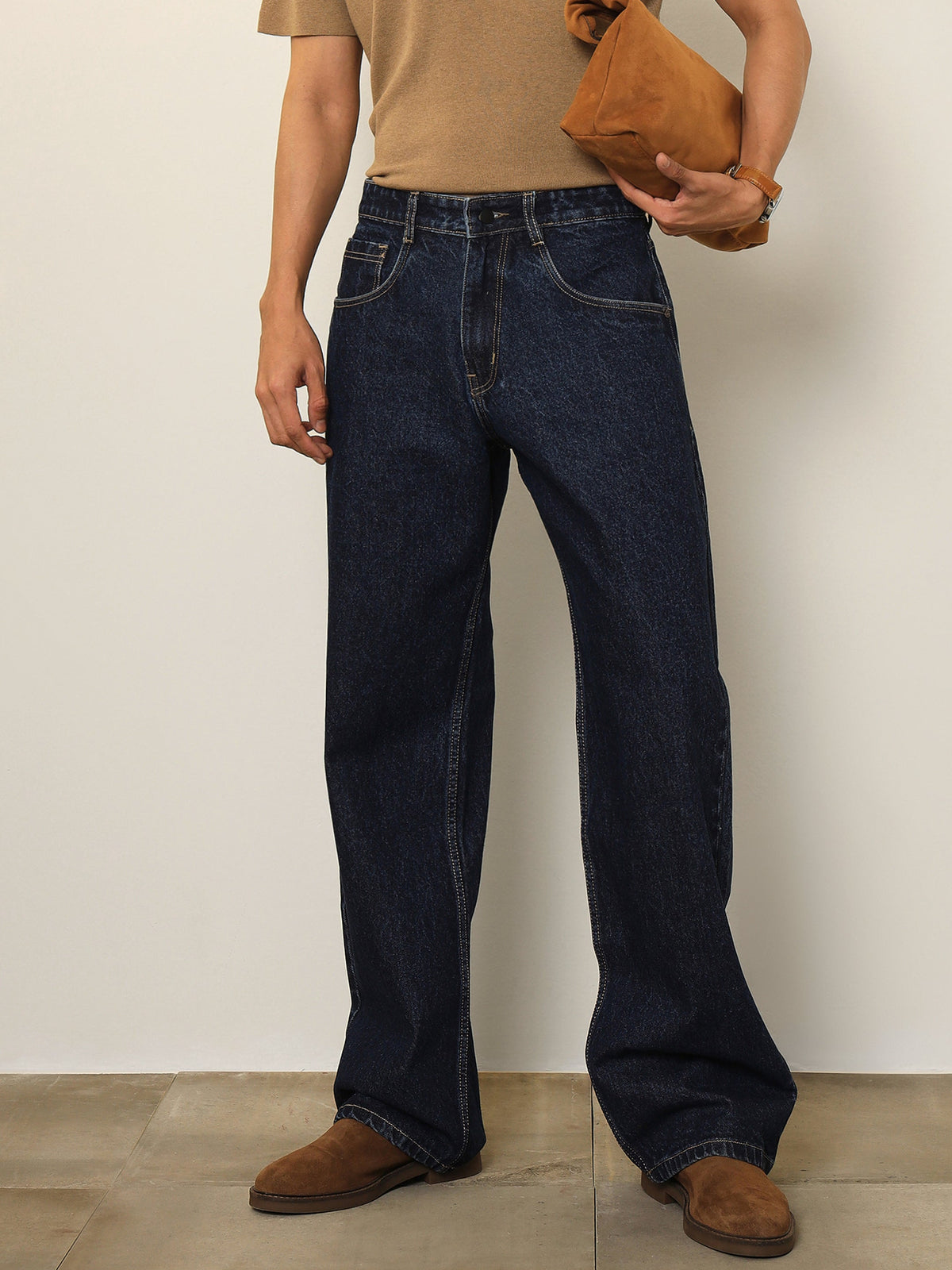 Navy Blue Relax Fit Jeans-MASCLN SASSAFRAS