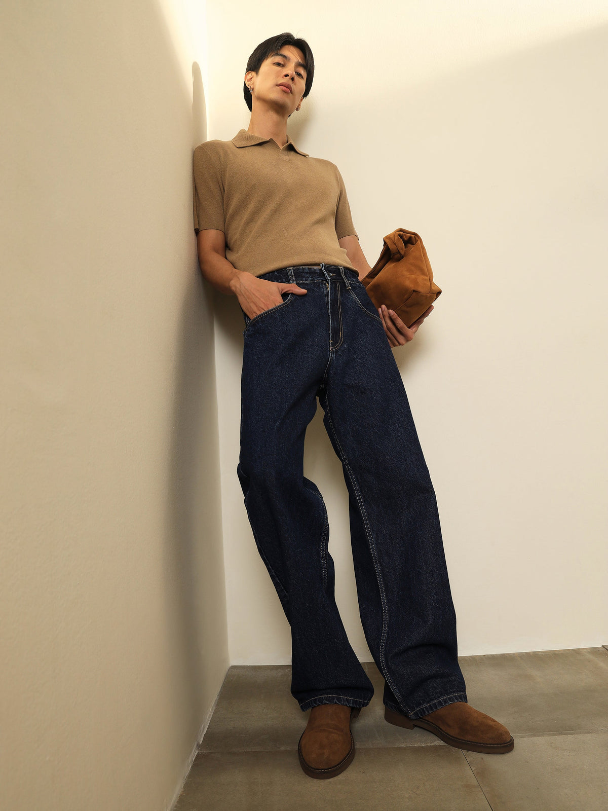 Navy Blue Relax Fit Jeans-MASCLN SASSAFRAS