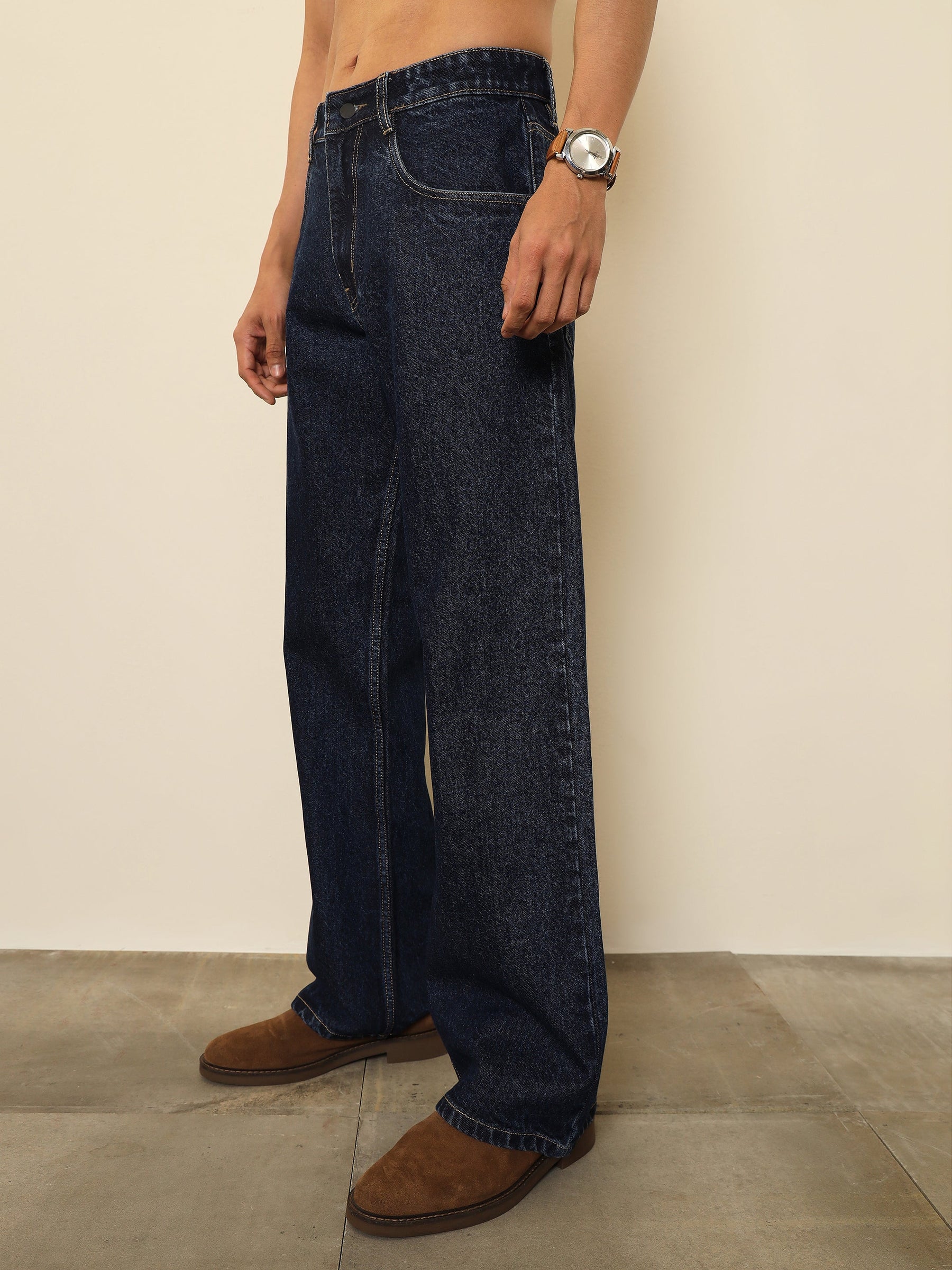 Navy Blue Relax Fit Jeans-MASCLN SASSAFRAS