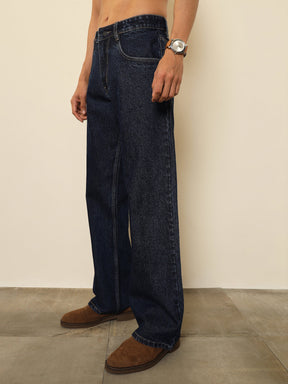 Navy Blue Relax Fit Jeans-MASCLN SASSAFRAS