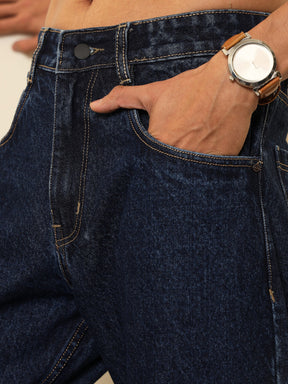 Navy Blue Relax Fit Jeans-MASCLN SASSAFRAS
