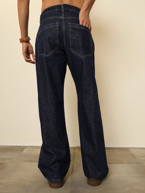 Navy Blue Relax Fit Jeans-MASCLN SASSAFRAS