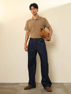 Navy Blue Relax Fit Jeans-MASCLN SASSAFRAS