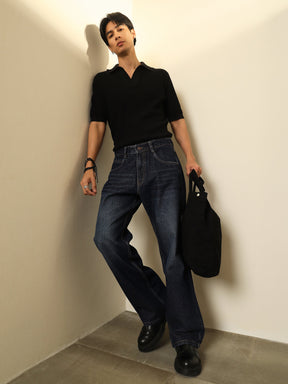 Blue Whisker Wash Relax Fit Jeans-MASCLN SASSAFRAS