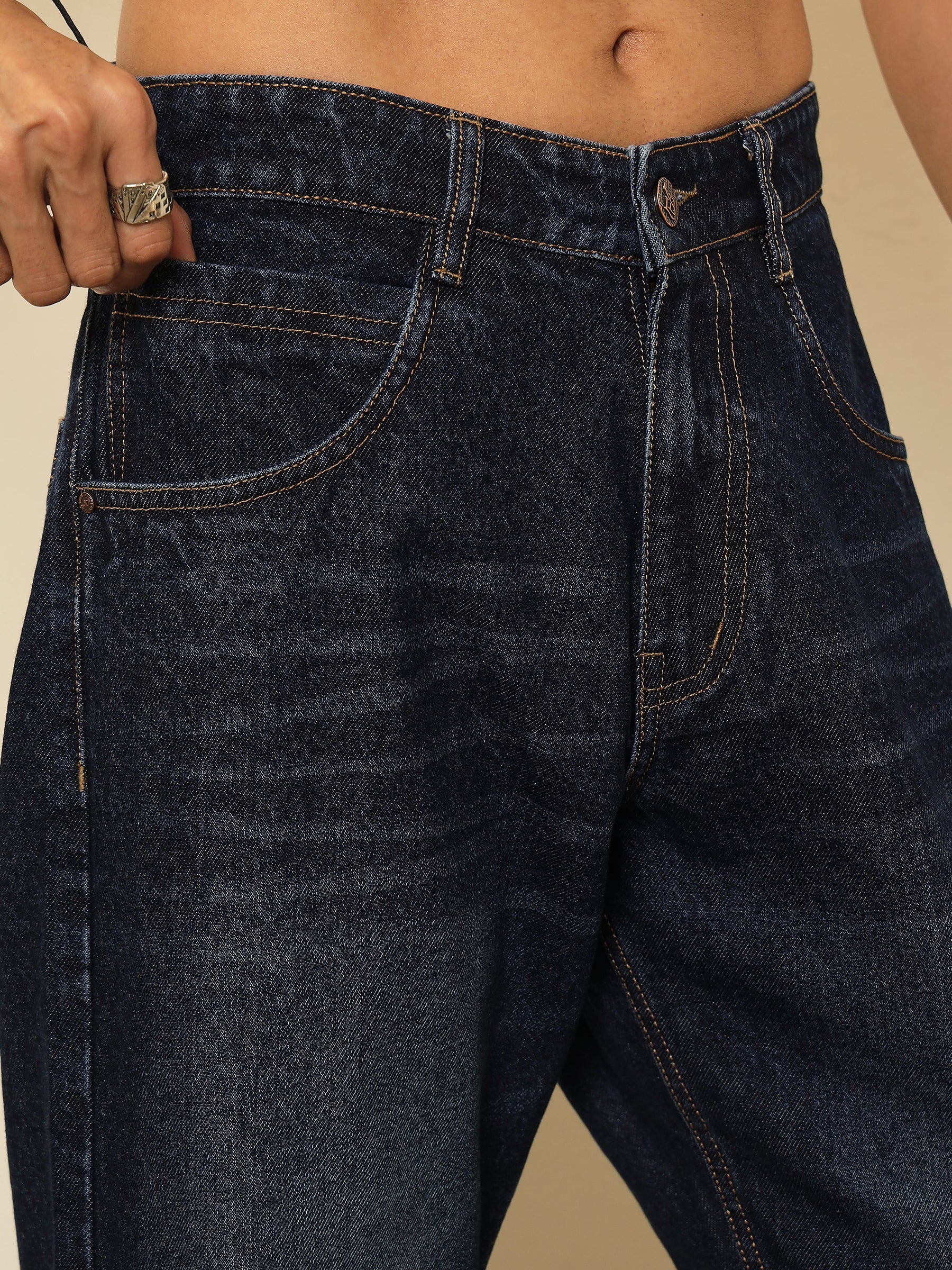 Blue Whisker Wash Relax Fit Jeans-MASCLN SASSAFRAS
