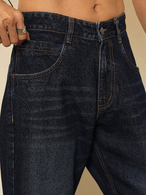 Blue Whisker Wash Relax Fit Jeans-MASCLN SASSAFRAS