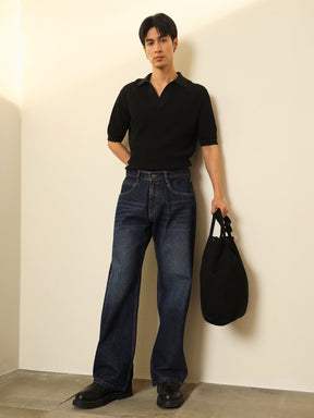 Blue Whisker Wash Relax Fit Jeans-MASCLN SASSAFRAS