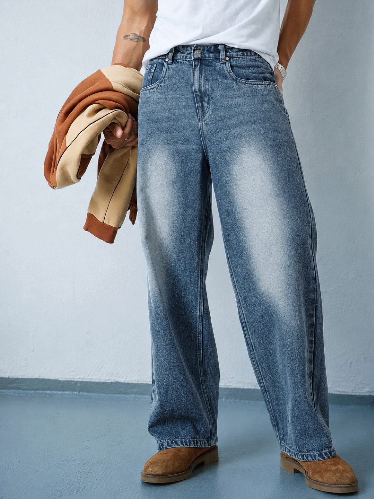 Blue Wash Basic Wide Leg Jeans-MASCLN SASSAFRAS