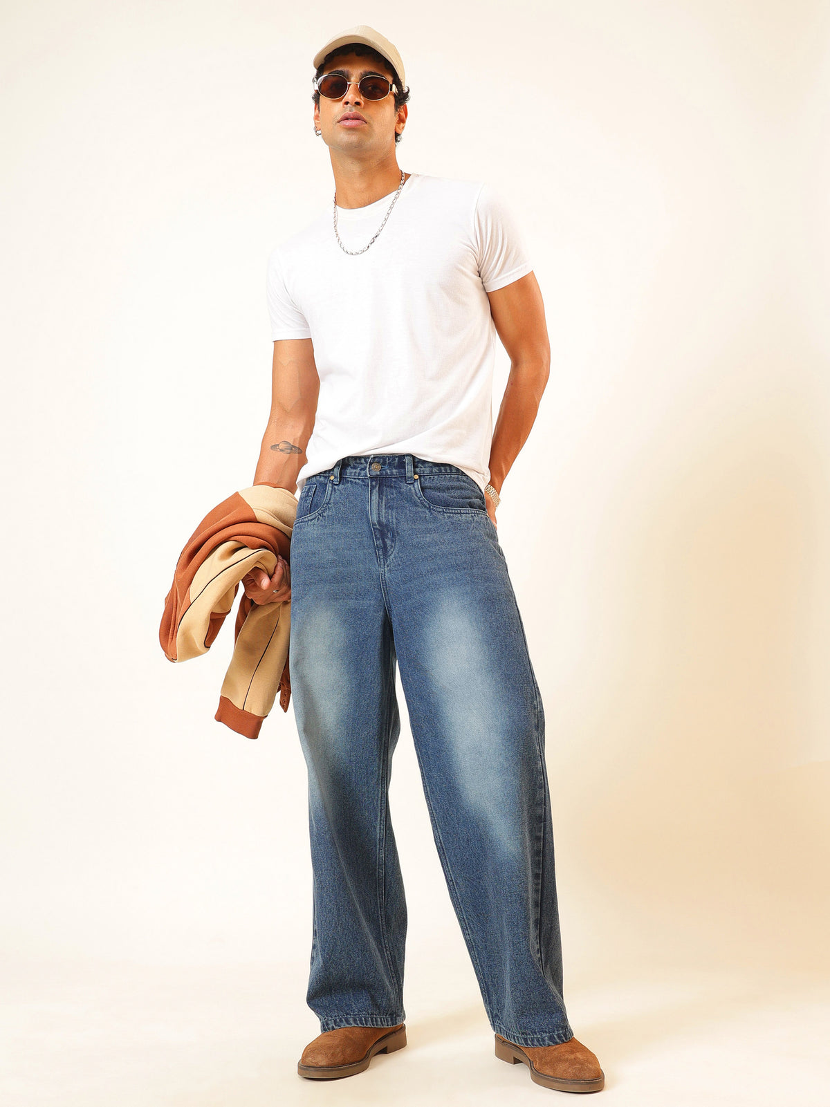Blue Wash Basic Wide Leg Jeans-MASCLN SASSAFRAS