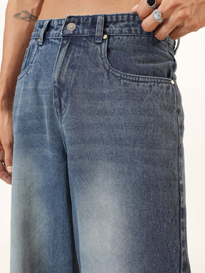 Blue Wash Basic Wide Leg Jeans-MASCLN SASSAFRAS