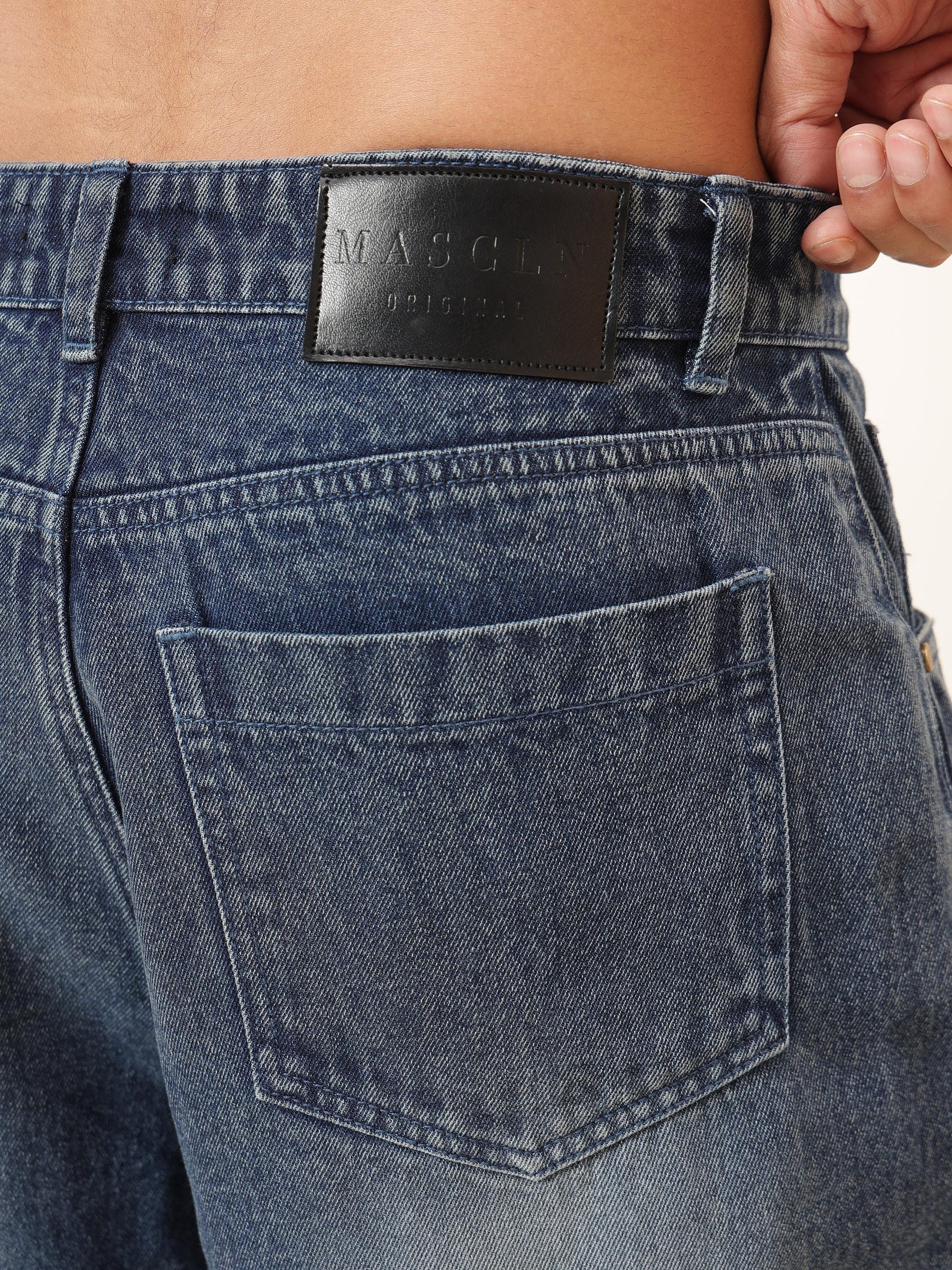 Blue Wash Basic Wide Leg Jeans-MASCLN SASSAFRAS