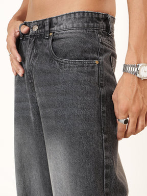 Black Wash Basic Wide Leg Jeans-MASCLN SASSAFRAS