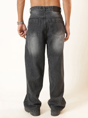 Men Black Wash Basic Wide Leg Jeans