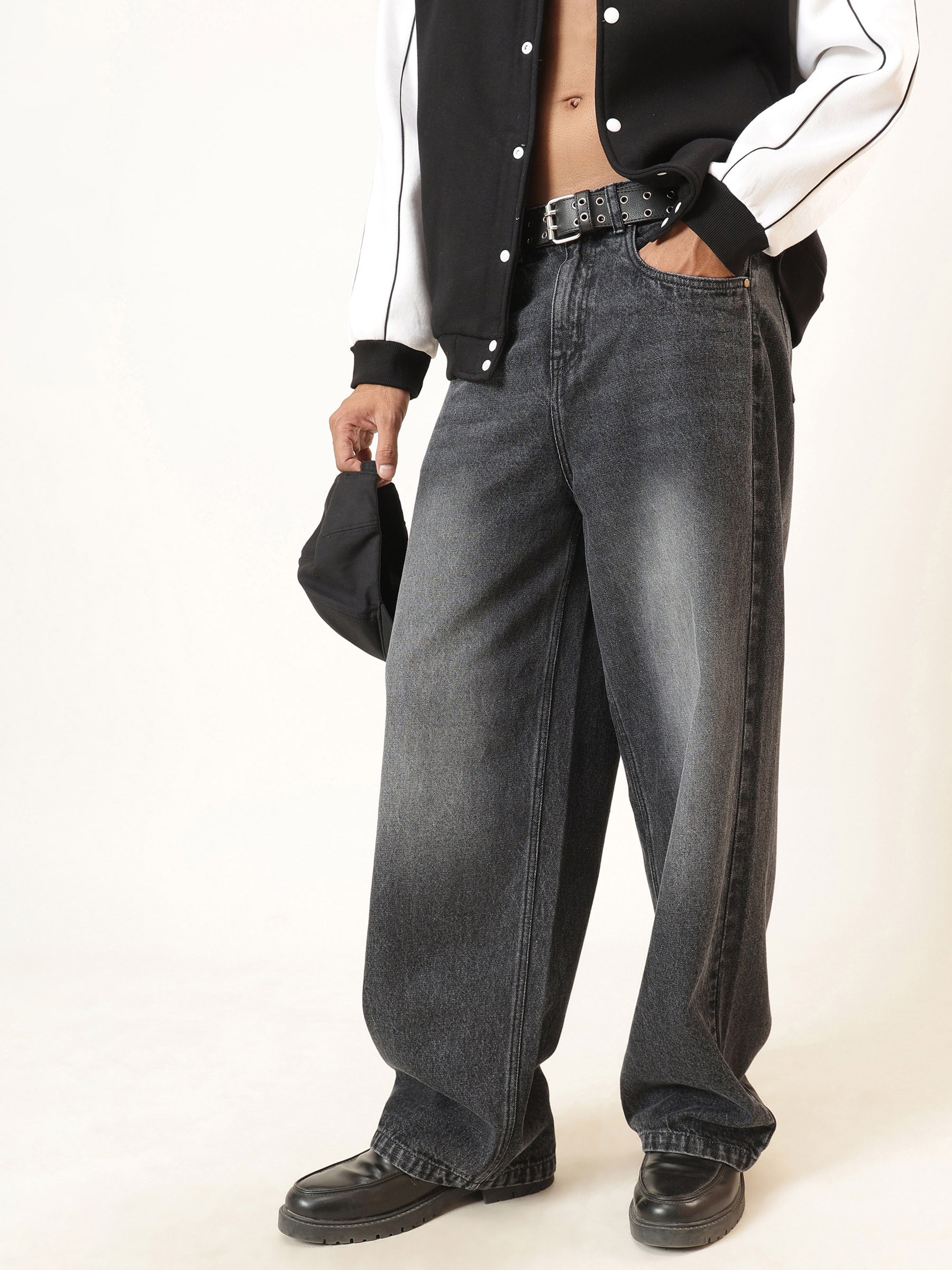 Men Black Wash Basic Wide Leg Jeans