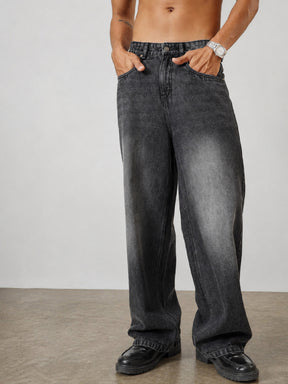 Men Black Wash Basic Wide Leg Jeans