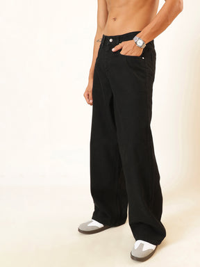 Black Basic Wide Leg Jeans-MASCLN SASSAFRAS