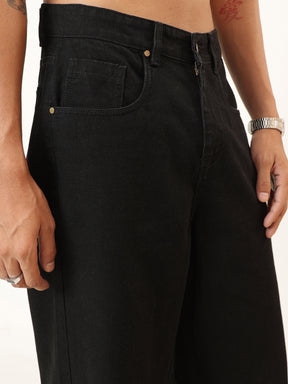 Black Basic Wide Leg Jeans-MASCLN SASSAFRAS