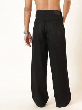 Men Black Basic Wide Leg Jeans