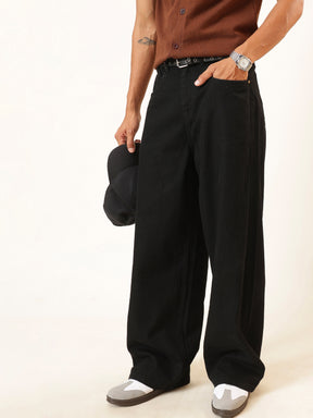 Men Black Basic Wide Leg Jeans