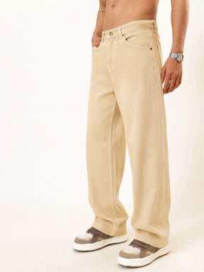 Beige Basic Wide Leg Jeans-MASCLN SASSAFRAS