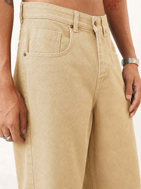 Beige Basic Wide Leg Jeans-MASCLN SASSAFRAS