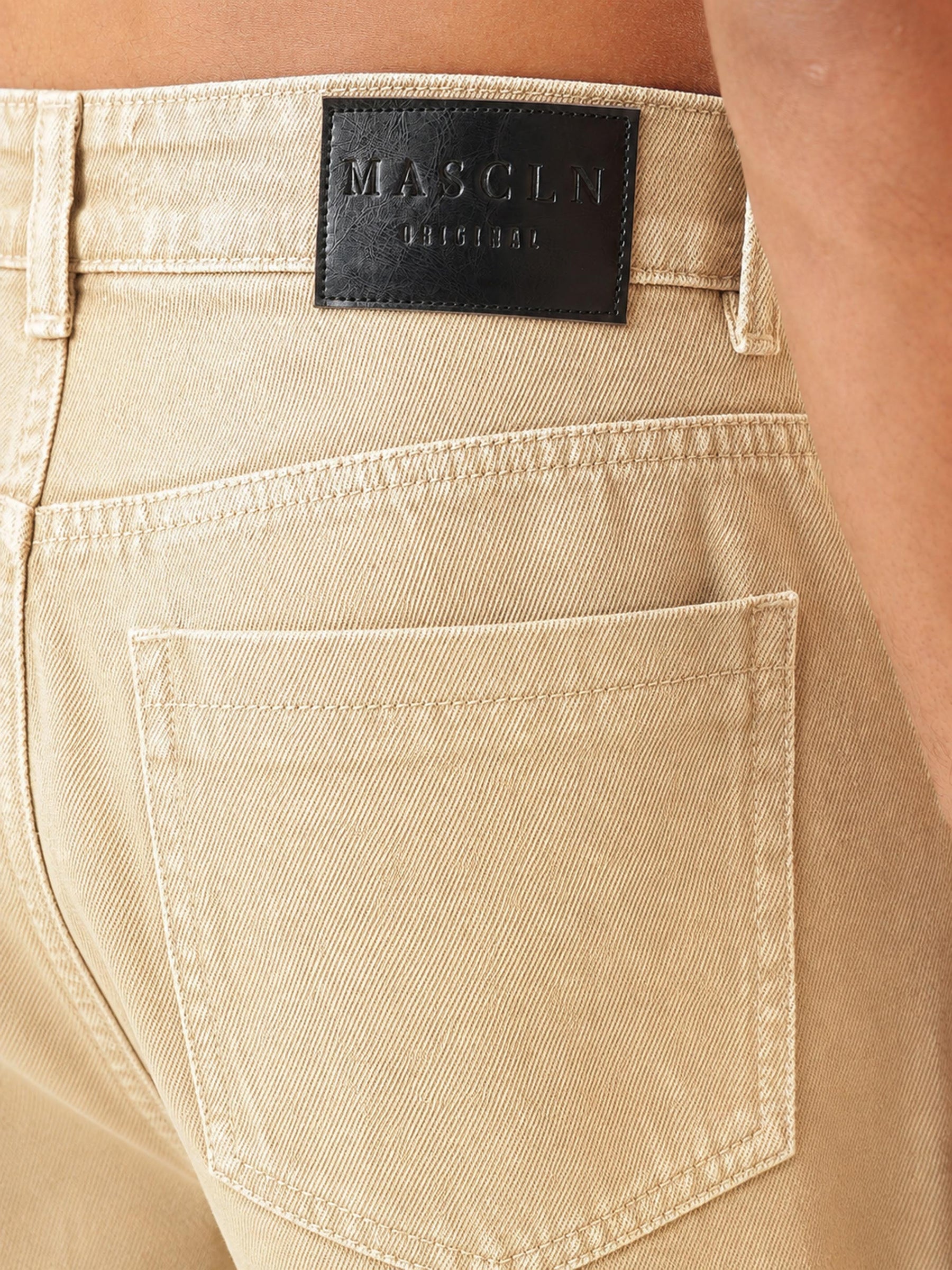 Beige Basic Wide Leg Jeans-MASCLN SASSAFRAS
