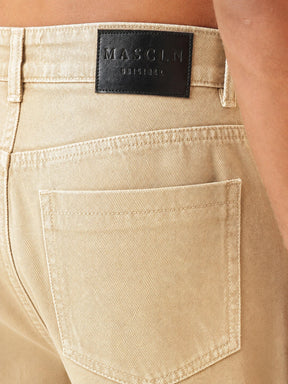 Beige Basic Wide Leg Jeans-MASCLN SASSAFRAS