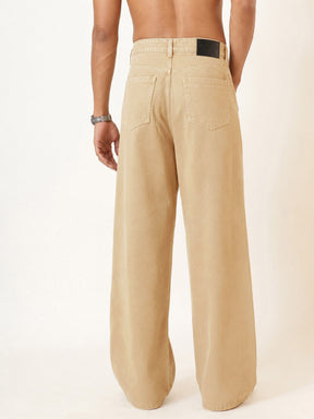 Men Beige Basic Wide Leg Jeans