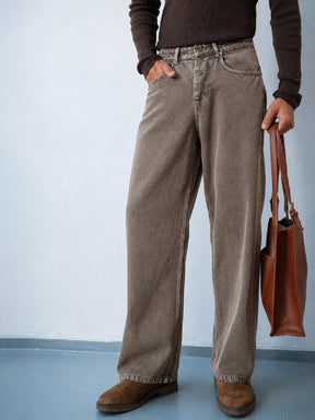 Lihjt Grey Wisker wash Button Fly Wide Leg Jeans-MASCLN SASSAFRAS