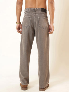 Men Lihjt Grey Wisker wash Button Fly Wide Leg Jeans