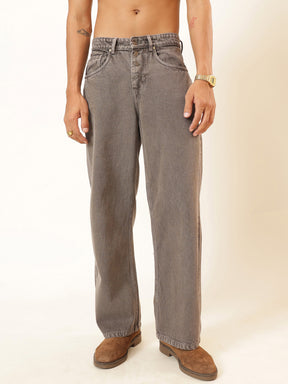 Men Lihjt Grey Wisker wash Button Fly Wide Leg Jeans