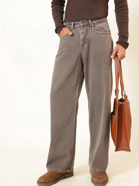 Men Lihjt Grey Wisker wash Button Fly Wide Leg Jeans