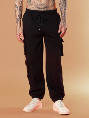 Black Utility Pockets Oversized Joggers-MASCLN SASSAFRAS