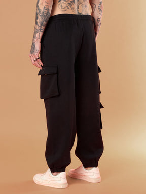 Black Utility Pockets Oversized Joggers-MASCLN SASSAFRAS