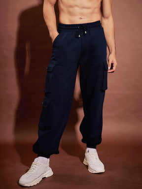 Navy Utility Pockets Oversized Joggers-MASCLN SASSAFRAS