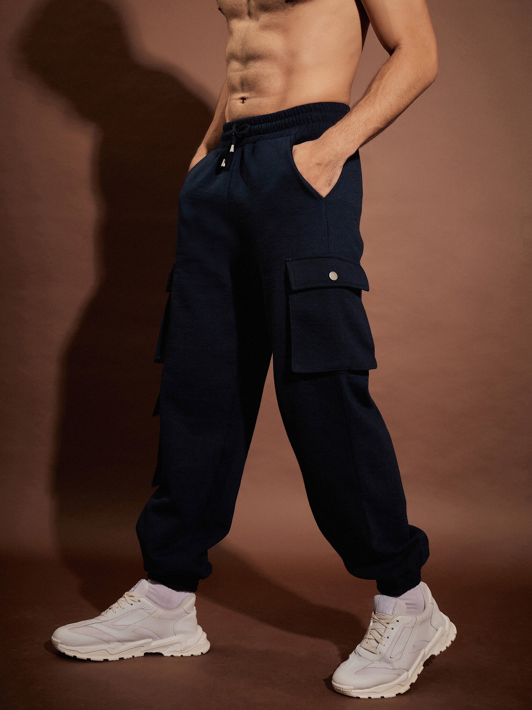 Navy Utility Pockets Oversized Joggers-MASCLN SASSAFRAS