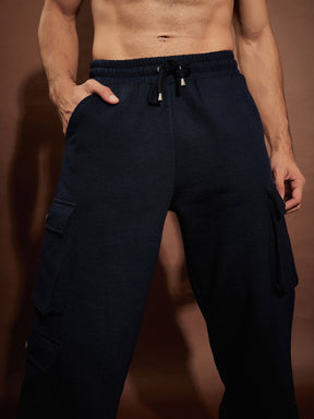 Navy Utility Pockets Oversized Joggers-MASCLN SASSAFRAS